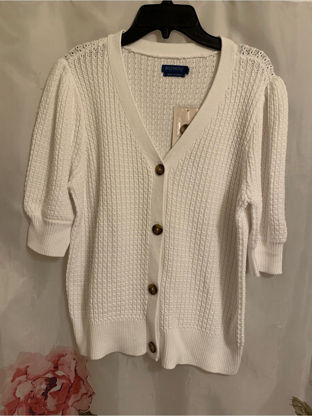 White Button-Front Short Sleeve Knit Cardigan